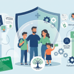 Illustration d'une famille protégée illustrant le statut d'ayant droit pour la mutuelle et la Sécurité sociale.