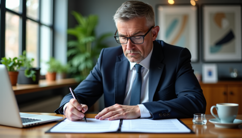Un professionnel examine les garanties décès et invalidité d'un contrat prévoyance profession libérale.